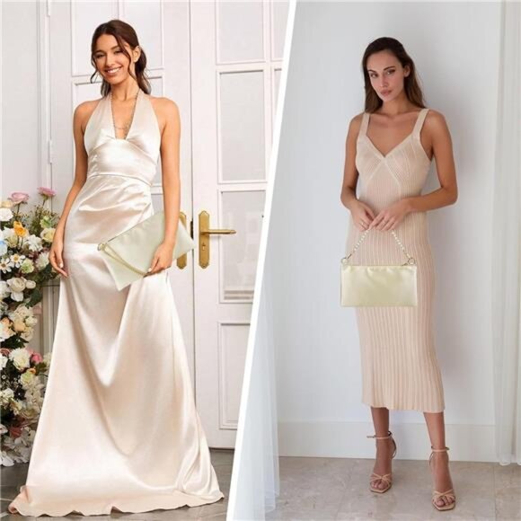 Satin Evening Clutch Purse Wedding Prom Cocktail Party Shoulder Bag for Women - Picture 2 of 7